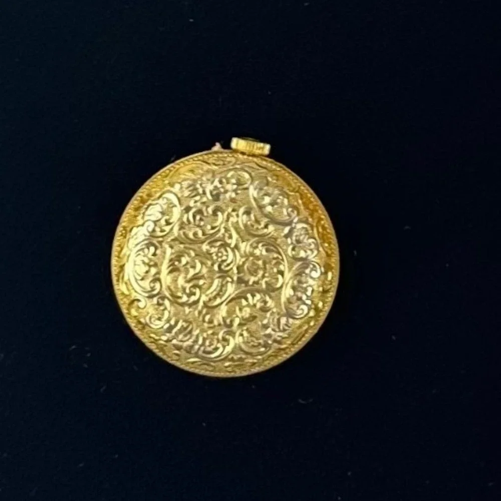 Vintage Impex Swiss Made Gold Tone Filigree Pocket Watch Pendant Floral Ornate